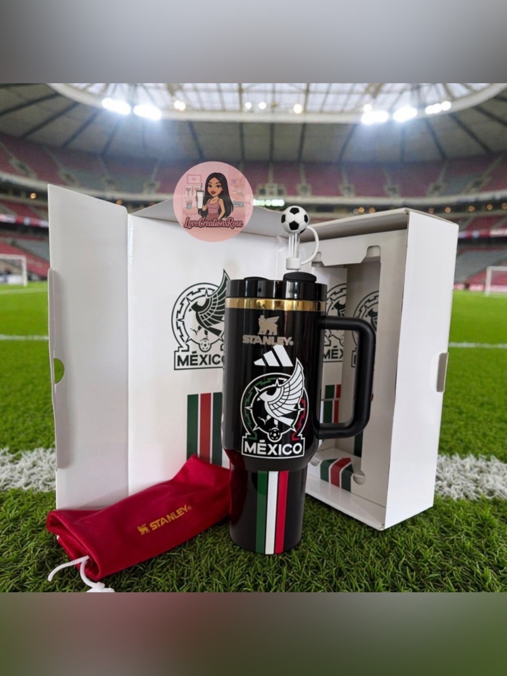 Black 40 oz Mexico Tumbler with Handle & Accents